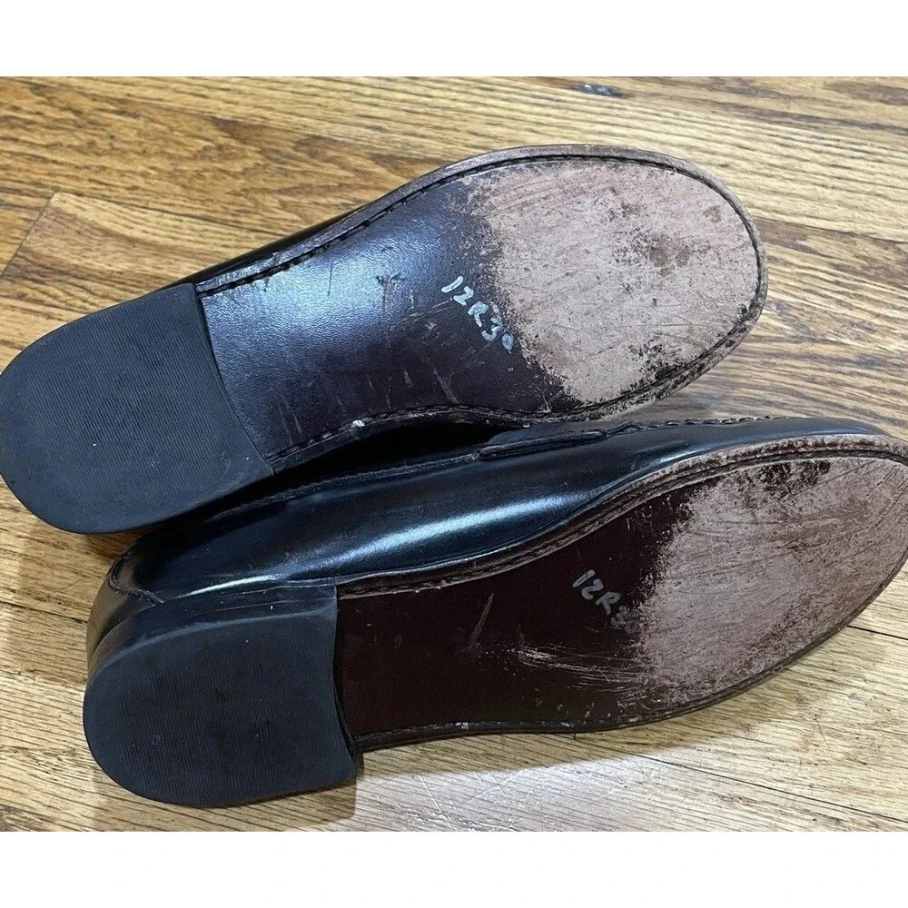 Brooks Brothers Boys Black Leather Penny Loafers Fleece Lined Size M